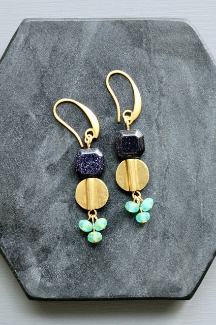 Blue Goldstone and Aqua Earrings