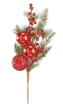 Red Ball/Berry/Pine Pick, 15"