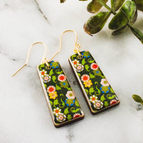 Vivid Green Garden Tapered Rectangle Earrings