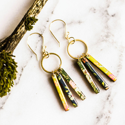 Petite Fringe Earrings - Green & Blue