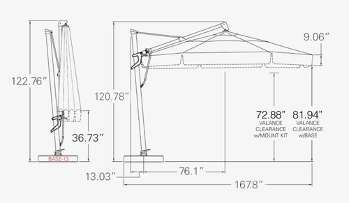 13' Cantilever Plus, Black Pole with Navy Canopy & Rolling Base