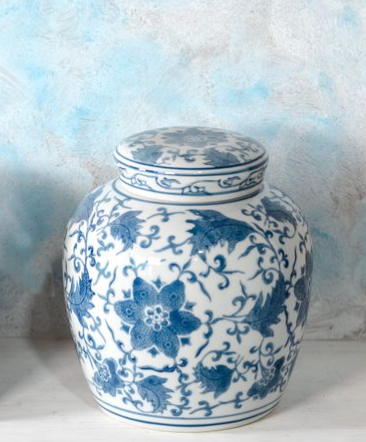8" Blue Floral Porcelain Jar
