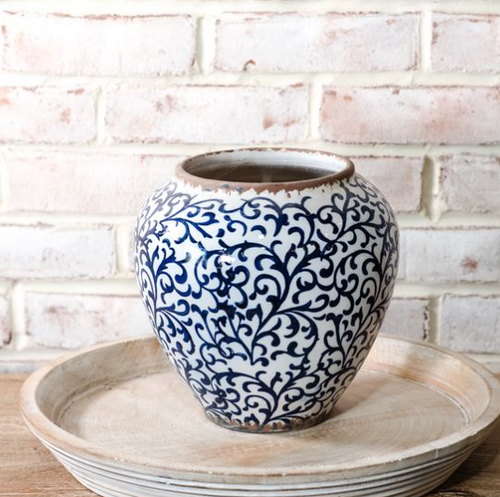 8.6" Blue Damask Vase