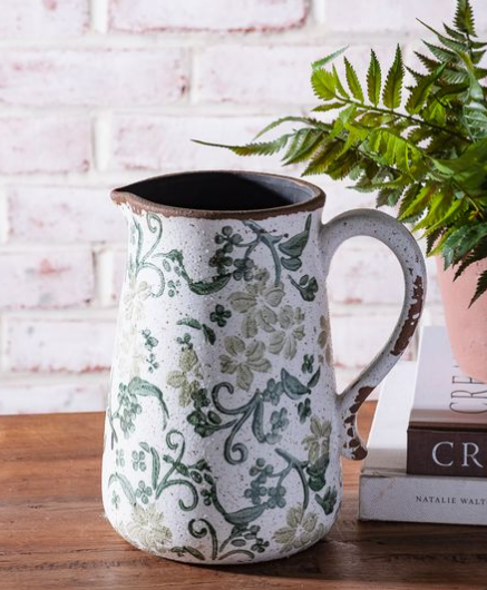 8" 2-Tone Green Floral Pitcher