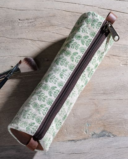 8.5" Green Floral Canvas Pencil Case