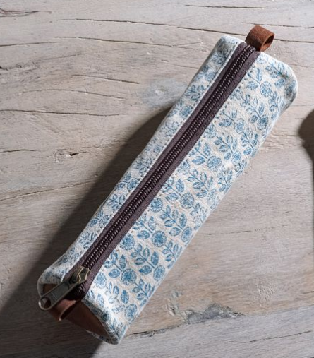 8.5" Blue Floral Canvas Pencil Case