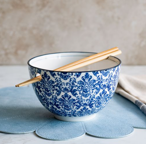 6" Blue Floral Fan Noodle Bowl