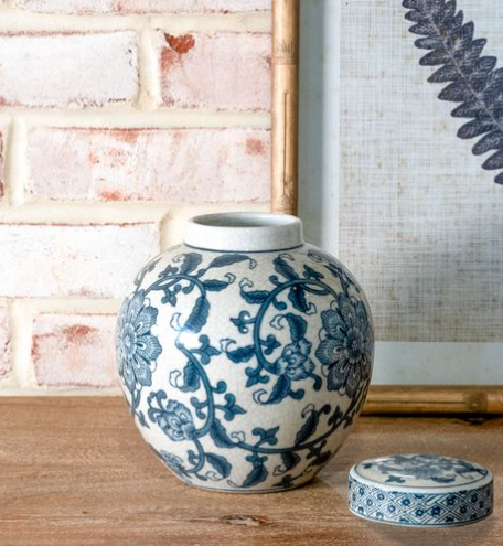 8" Blue Floral Ginger Jar