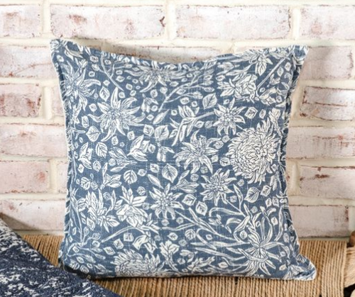 16" X 16" Indigo Blue Floral Pillow