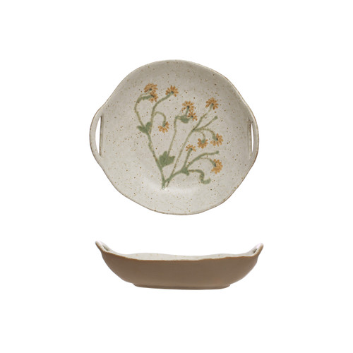 Hand-Painted Botanical Stoneware Bowl