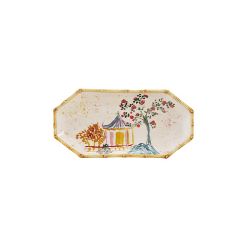 Stoneware Octagon Plate, House/Tree & Bamboo Edge