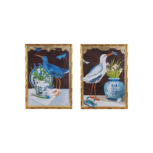 Faux Bamboo Framed Bird & Urn