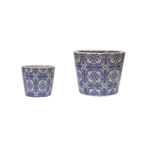 Terra-cotta Planter, Blue/White