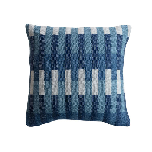 18" Square Woven Indoor/Outdoor Striped Pillow with Embroidery