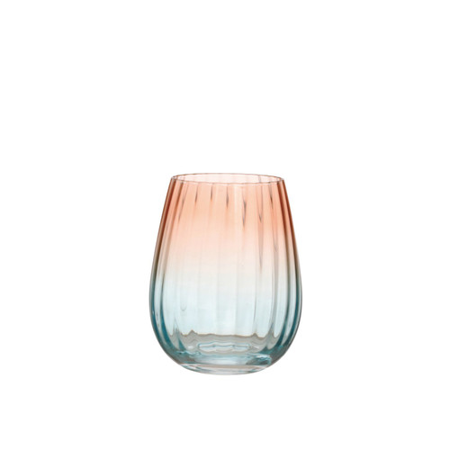 Two-Tone Stemless Fluted Wine Glass, Blush Color & Blue