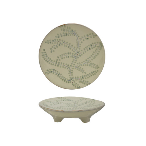 Hand-Painted Botanicals Stoneware Footed Platter