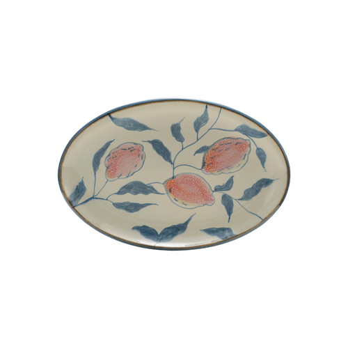 Oval Hand-Painted Stoneware Platter with Lemons