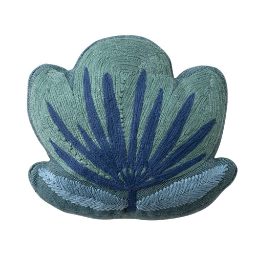 Woven Indoor/Outdoor Flower Pillow with Embroidery