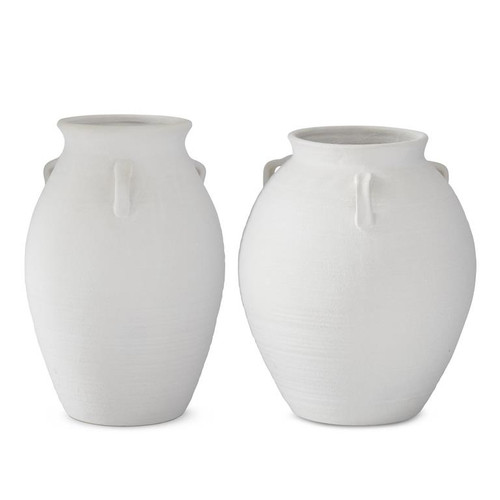 White Textured Stoneware 3 Handled Vase