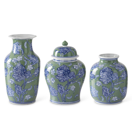 Blue/Green & White Floral Ceramic Vase