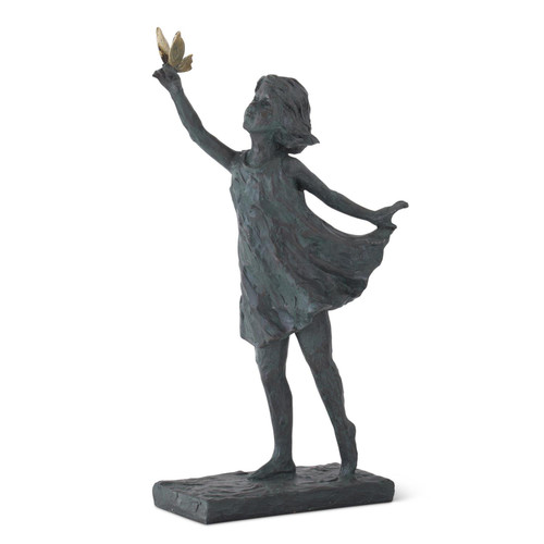 Faux Bronze Resin Girl with Butterfly