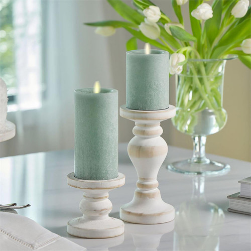 Seaglass Wax Indoor Pillar Luminara Candle, Iceberg Green