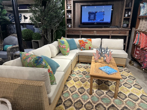 CO9 Design Sample Set (40% OFF) -  Savannah Natural Wicker Sectional with Wheat Cushions