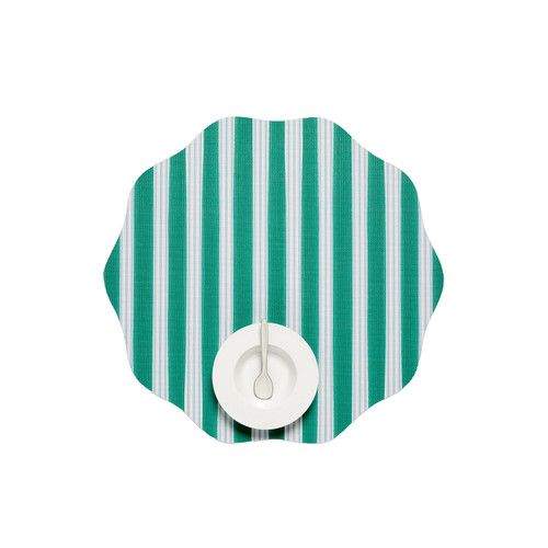 Festive Stripe Scallop Placemat, 15" Round - Green
