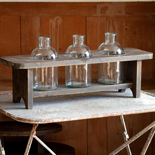Flower Wooden Stand With 3 Bottles