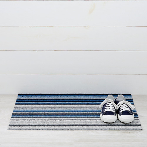 Horizon Stripe Shag Doormat 18x28 - Deep Sea