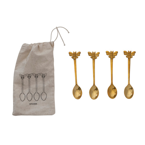 Brass Spoons with Bee, Set of 4