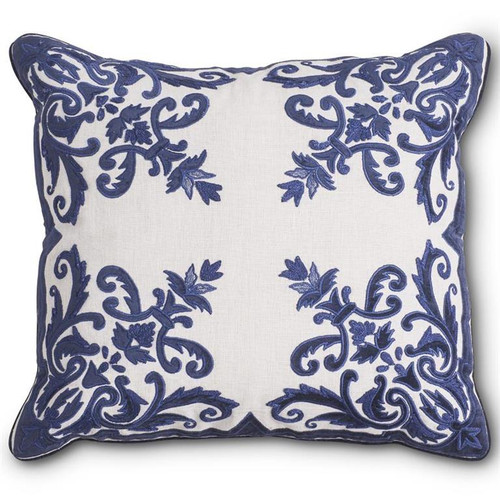 Royal Blue Velvet and Linen Pillow, 20"