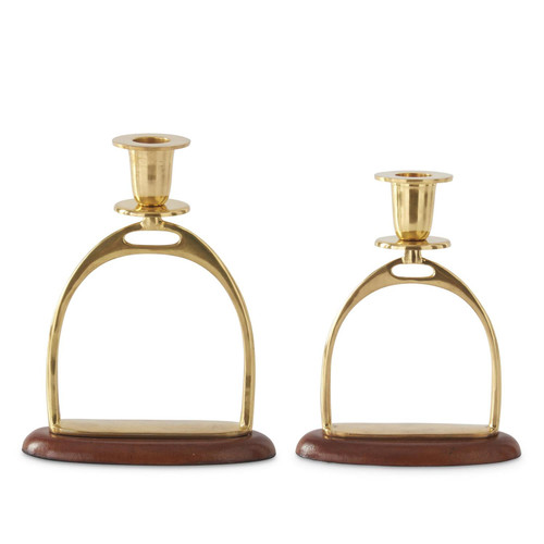 Brass & Brown Leather Taper Candleholder