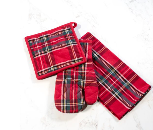 Tartan Plaid Oven Mitt, Towel & Pot Holder Set