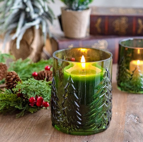 4.5" Green Glass Tree Candle Holder