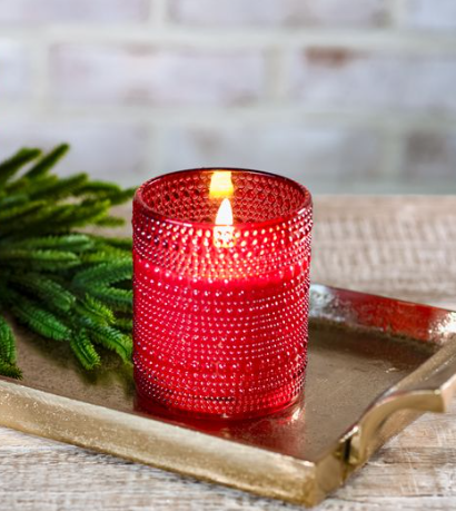 4" Red LED Beaded Glass Candle