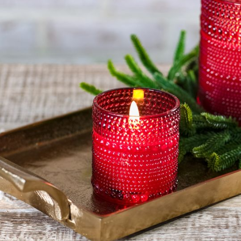 3" Red LED Beaded Glass Candle
