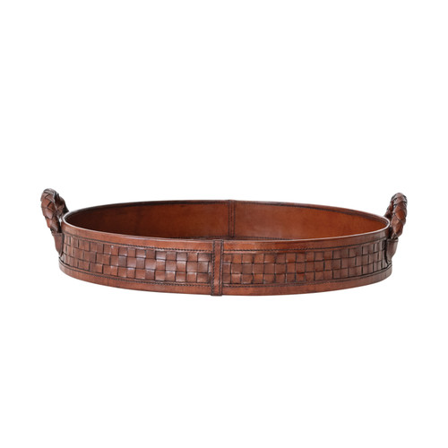 Woven Leather Tray with Braided Handles