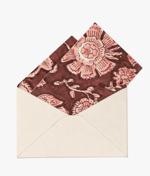 Blockprint Notecards in Burgundy Bloom, Set of 8