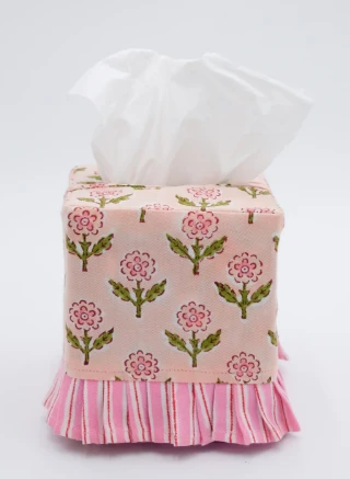 Ruffled Tissue Box Cover, Mona Pink Blockprint