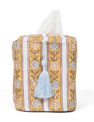 Vintage Floral Stripe Blockprint Tissue Box Cover