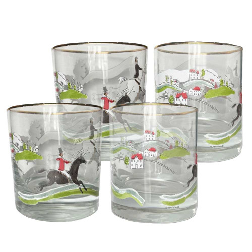 Hunt Scene Bourbon Glass, Set of 4