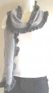 Lambswool 2-Tone Ruffle Scarf, Charcoal/Grey