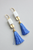 Agate & Silk Tassel Hook Earrings, Blue & White