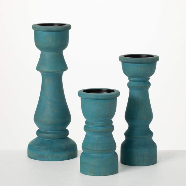 Turquoise Wood Pillar Holders Garden Cottage