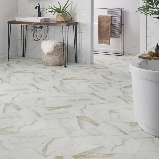 Mannington Revive Carrara Gold Vinyl Sheet Flooring Room Scene