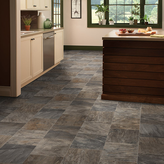 Mannington Slate Cambridge Silver Vinyl Sheet Flooring Room Scene