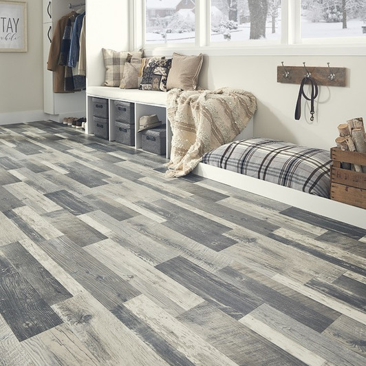 Mannington Wood Anchorage Silver Vinyl Sheet Flooring Room Scene