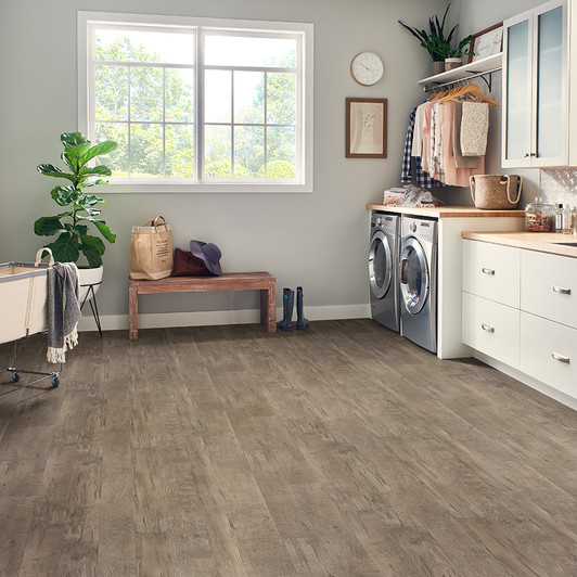 Mannington Wood Black Mountain Oak Platinum Vinyl Sheet Flooring Room Scene