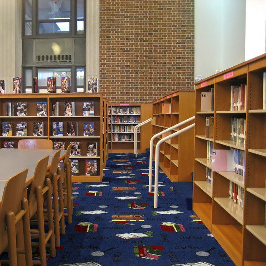 Joy Carpets Playful Patterns Bookworm 32 oz. 141932 Commercial Broadloom Carpet Room Scene